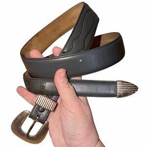 Vintage Justin Gray Leather Western Belt Ribbed Buckle USA Made 38 menswear